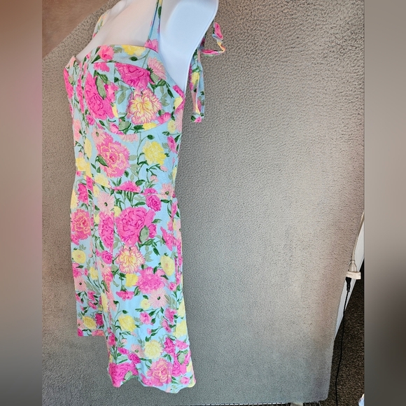 Wayf Womens Minidress Sz L Pink Carnations Tie Straps Adj. Sweetheart Neckline - Picture 6 of 13